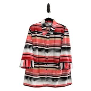 Retro Striped Shirt 1X Pink Classic Chic Preppy Boho Western Hippie Folk Indie